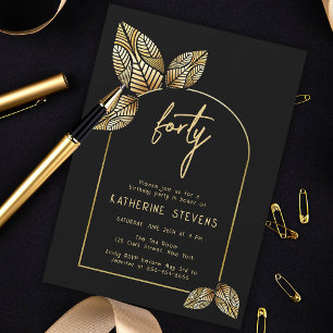 Art Deco Foliage Gold Boho Botanical 40th Birthday Invitation