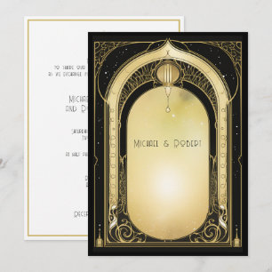 Art Deco Formal Black & Gold Wedding Invitation