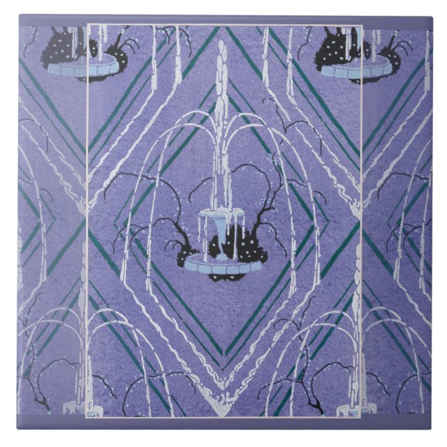 Art Deco Fountain In Blue Ceramic Tile (Front)