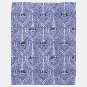Art Deco Fountain In Blue Fleece Blanket