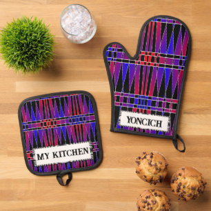Art Deco 'Fractured' by Kenneth Yoncich Oven Mitt & Pot Holder Set