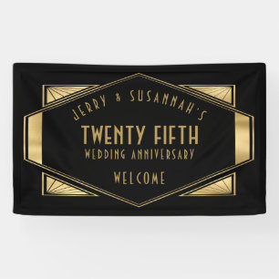 Art Deco Frame 25th Anniversary Names Gold Black Banner