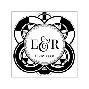 Art Deco Frame Ampersand Couple 2 Initial Monogram Self-inking Stamp