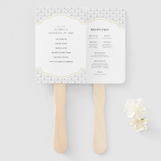 Art Deco Frame wedding programs Hand Fan (Front and Back)
