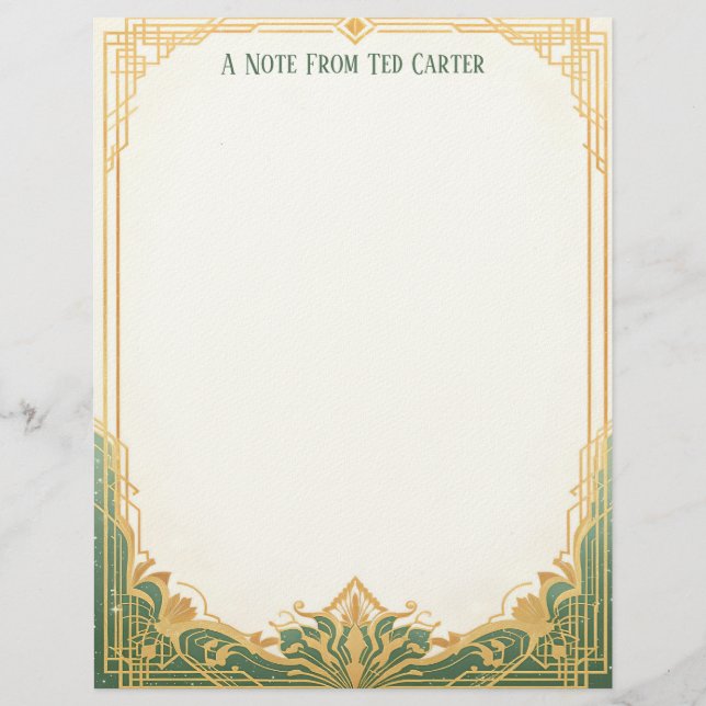 Art Deco Frame with Lotus Stationery Paper Custom Letterhead (Front)