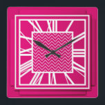 Art Deco, fuchsia pink Square Wall Clock<br><div class="desc">Art Deco,  fuchsia pink / magenta 3-d effect wall clock with white numbers - digital graphics</div>