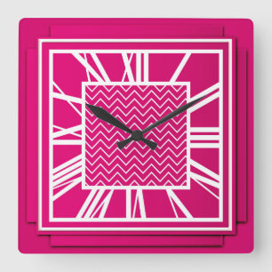 Art Deco, fuchsia pink Square Wall Clock