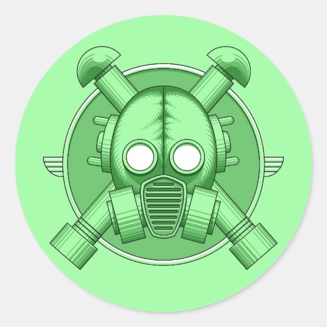 Art Deco Gasmask Green Classic Round Sticker (Front)