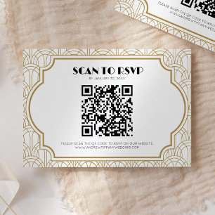 Art Deco Gatsby 1920s Wedding White Gold QR Code RSVP Card