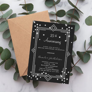 Art Deco Gatsby 25th diamonds wedding anniversary Invitation