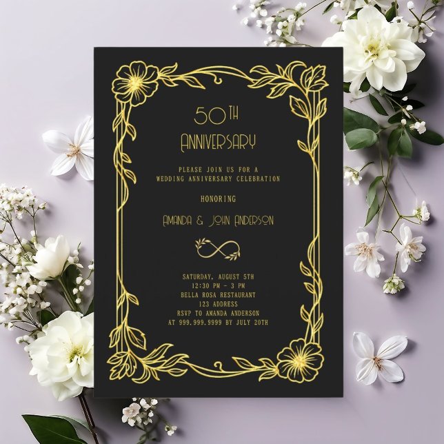 Art Deco Gatsby black 50th wedding anniversary Invitation (Creator Uploaded)
