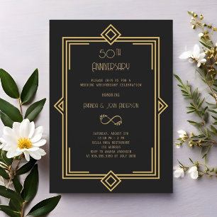 Art Deco Gatsby black 50th wedding anniversary Invitation