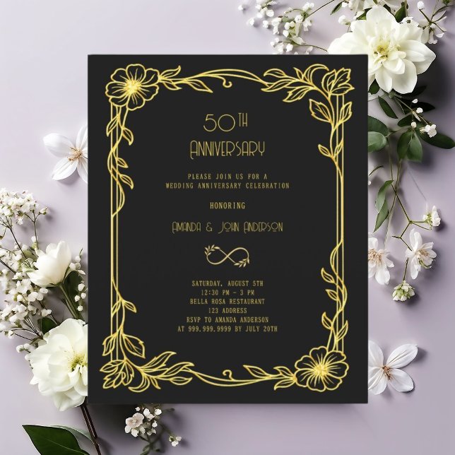 Art Deco Gatsby black 50th wedding invitation (Creator Uploaded)