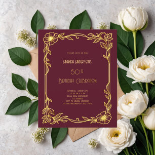 Art Deco Gatsby burgundy gold birthday invitation