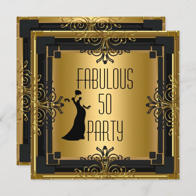 ART DECO Gatsby Fabulous 50 50th Birthday Party 3 Invitation (Front/Back)