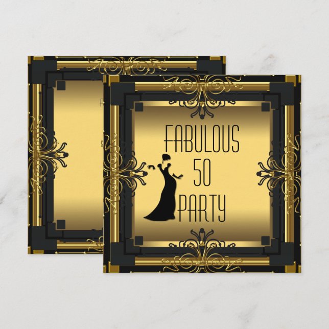 ART DECO Gatsby Fabulous 50 50th Birthday Party Invitation (Front/Back)