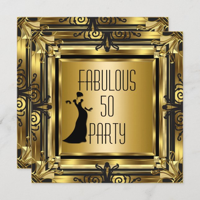 ART DECO Gatsby Fabulous 50 50th Birthday Retro 3 Invitation (Front/Back)