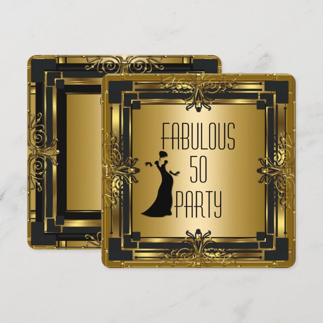 ART DECO Gatsby Fabulous 50 50th Birthday Retro Invitation (Front/Back)