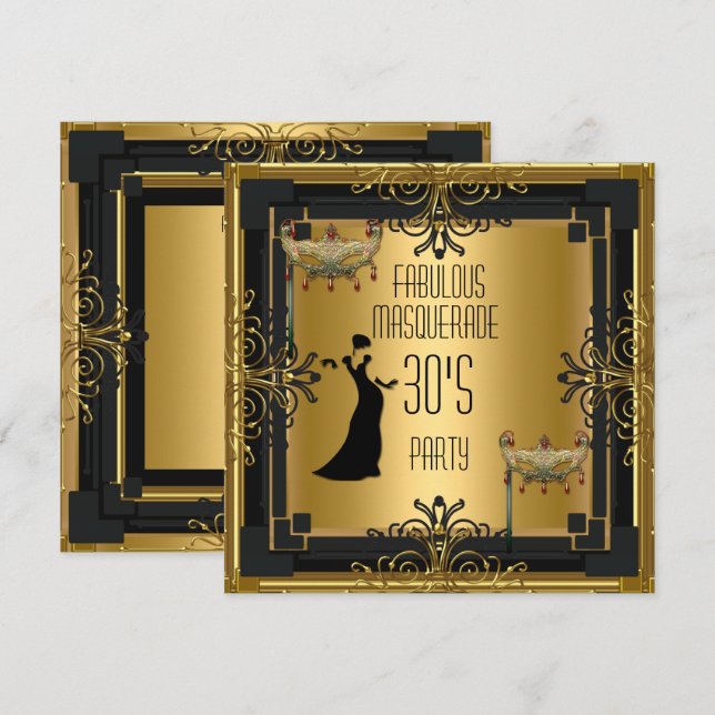 ART DECO Gatsby Fabulous Masquerade 30's Party Invitation (Front/Back)