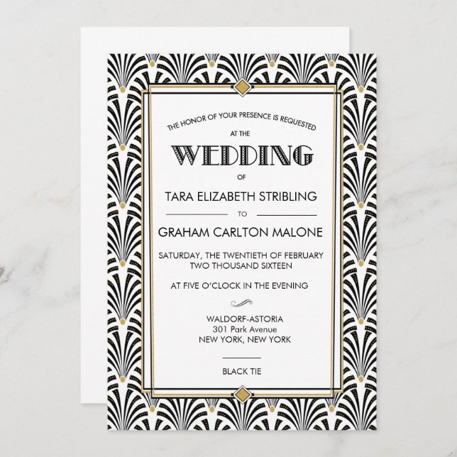 Art Deco Gatsby Geometric Wedding Invitation (Front/Back)
