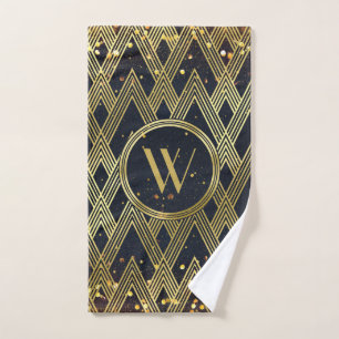 Art Deco Gatsby Glamour Geometric Pattern Monogram Hand Towel