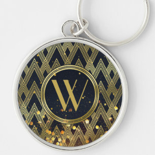 Art Deco Gatsby Glamour Geometric Pattern Monogram Key Ring