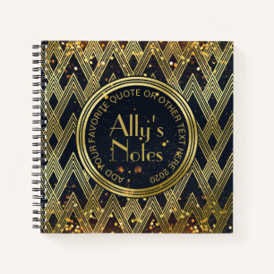 Art Deco Gatsby Glamour Geometric Pattern Monogram Notebook