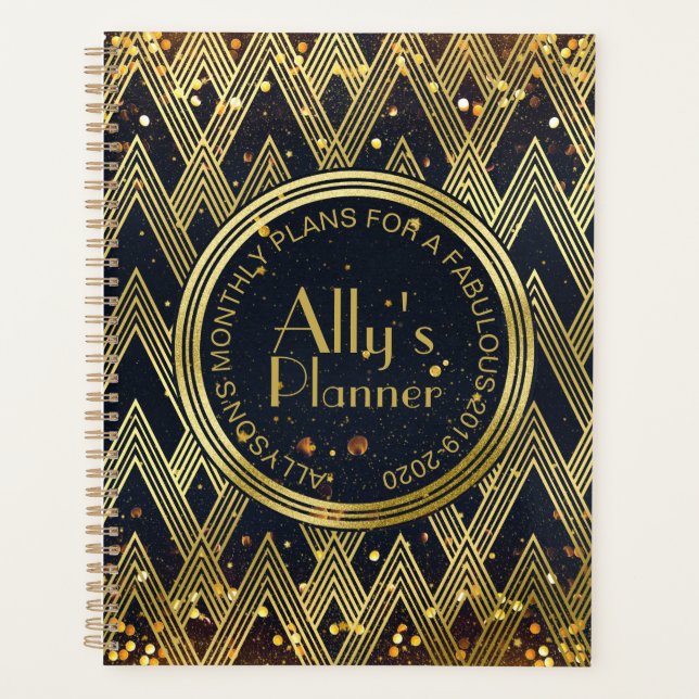 Art Deco Gatsby Glamour Geometric Pattern Monogram Planner (Front)