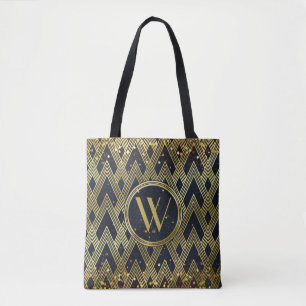 Art Deco Gatsby Glamour Geometric Pattern Monogram Tote Bag