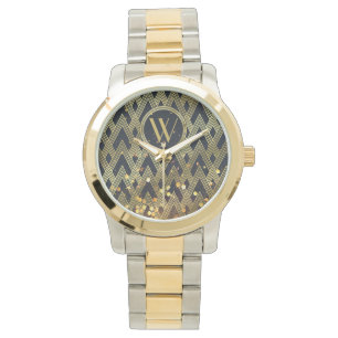 Art Deco Gatsby Glamour Geometric Pattern Monogram Watch