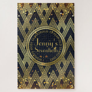 Art Deco Gatsby Glitter Geometric Pattern Monogram Jigsaw Puzzle