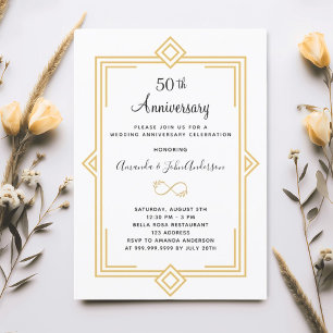 Art Deco Gatsby gold 50th wedding anniversary Invitation