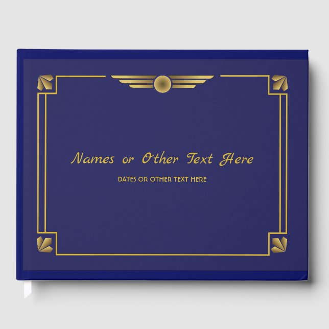 Art Deco Gatsby Gold and Navy Blue Guest Book (Front)