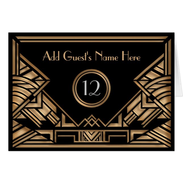 Art Deco Gatsby Golden Beige Wedding Escort Cards (Front Horizontal)