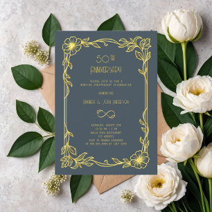 Art Deco Gatsby gray 50th wedding anniversary Invitation
