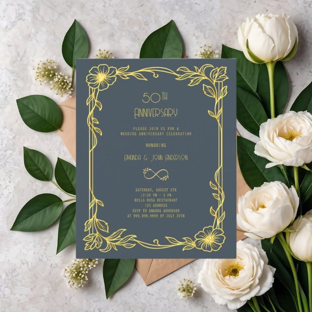Art Deco Gatsby grey 50th wedding invitation (Creator Uploaded)