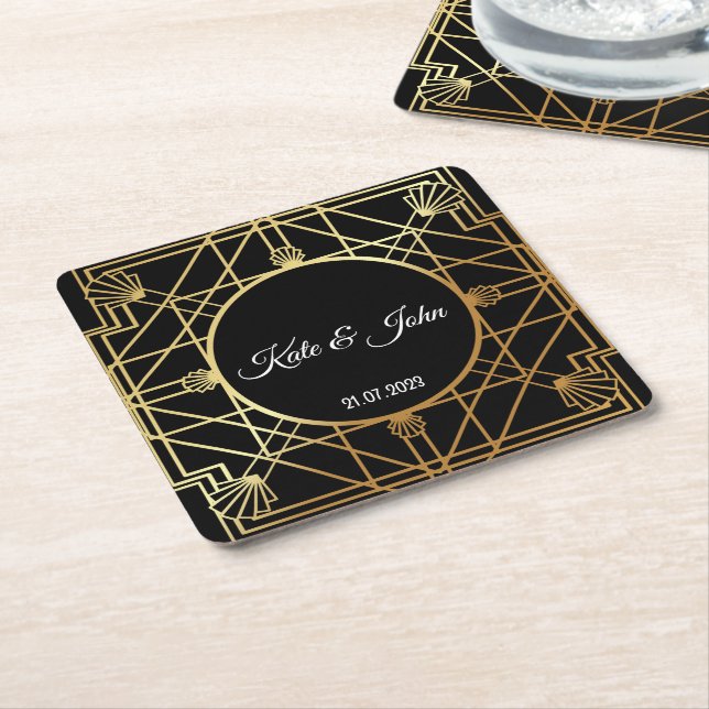 Art Deco Gatsby Inspired Coasters for Wedding  (Angled)