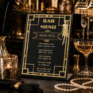 Art Deco Gatsby Roaring 20s Birthday Bar Menu Pedestal Sign