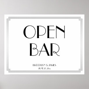 Art Deco Gatsby Silver Wedding Open Bar Sign 24x18