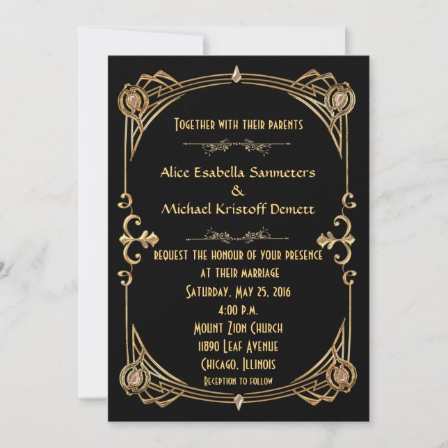 Art Deco Gatsby Style Wedding Invitation (Front)
