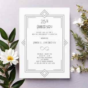 Art Deco Gatsby white 25th wedding anniversary Invitation