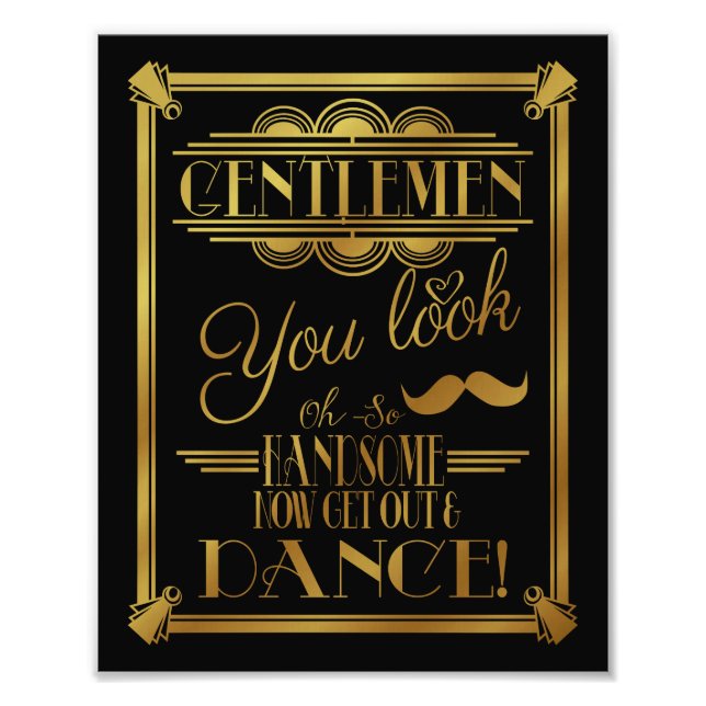 art deco, GENTLEMEN Bathroom sign, wedding sign (Front)