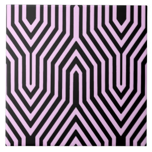 Art Deco Geometric - black and pink Ceramic Tile