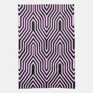 Art Deco Geometric - black and pink Tea Towel
