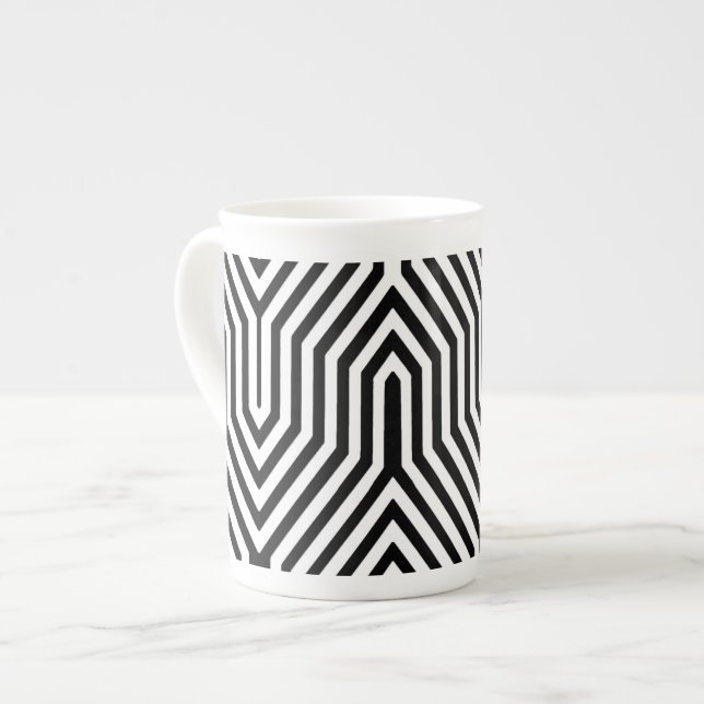 Art Deco Geometric - black and white Bone China Mug (Front Left)
