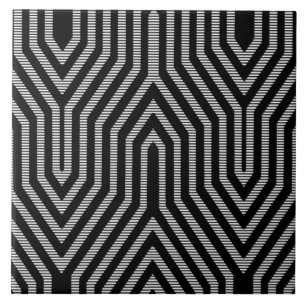 Art Deco Geometric - black and white Tile