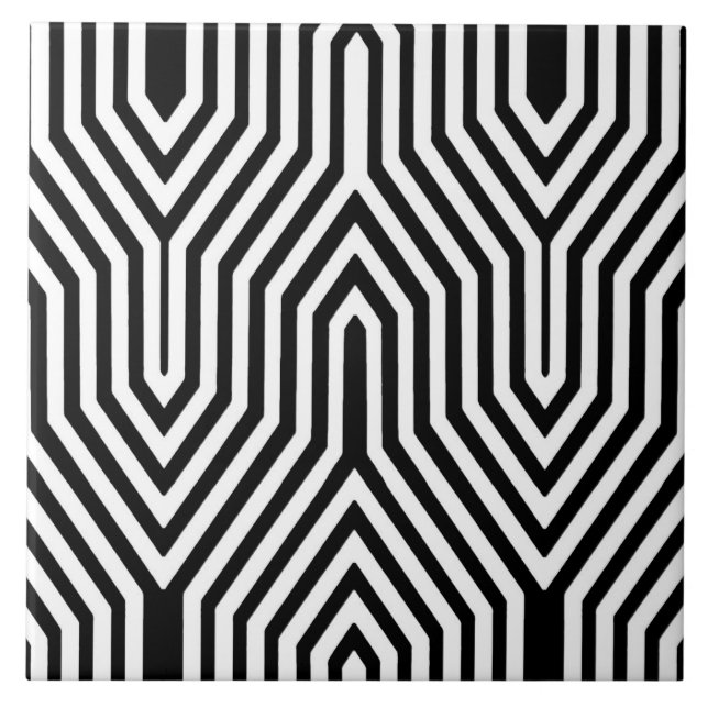 Art Deco Geometric - black and white Tile (Front)