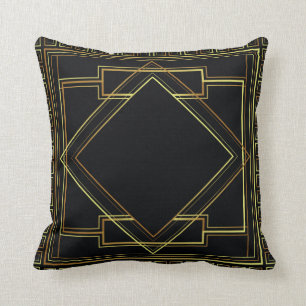 Art Deco Geometric black gold cream pillow