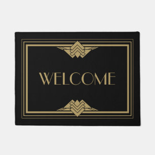 Art Deco Geometric Black Gold Welcome Doormat