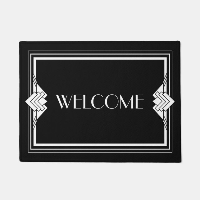 Art Deco Geometric Black White Welcome Doormat (Front)